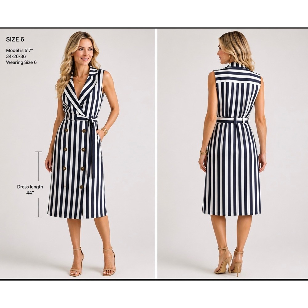 Court & Rowe Coastal Chic Quiet Luxury Nautical Striped Trench Dress NWT 6